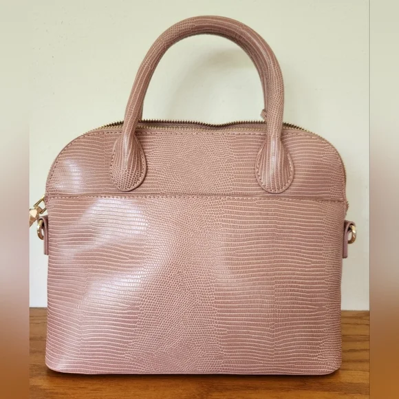 Bebe Fabiola Stamped Lizard Dome Satchel  Pink NEW - Picture 3 of 12